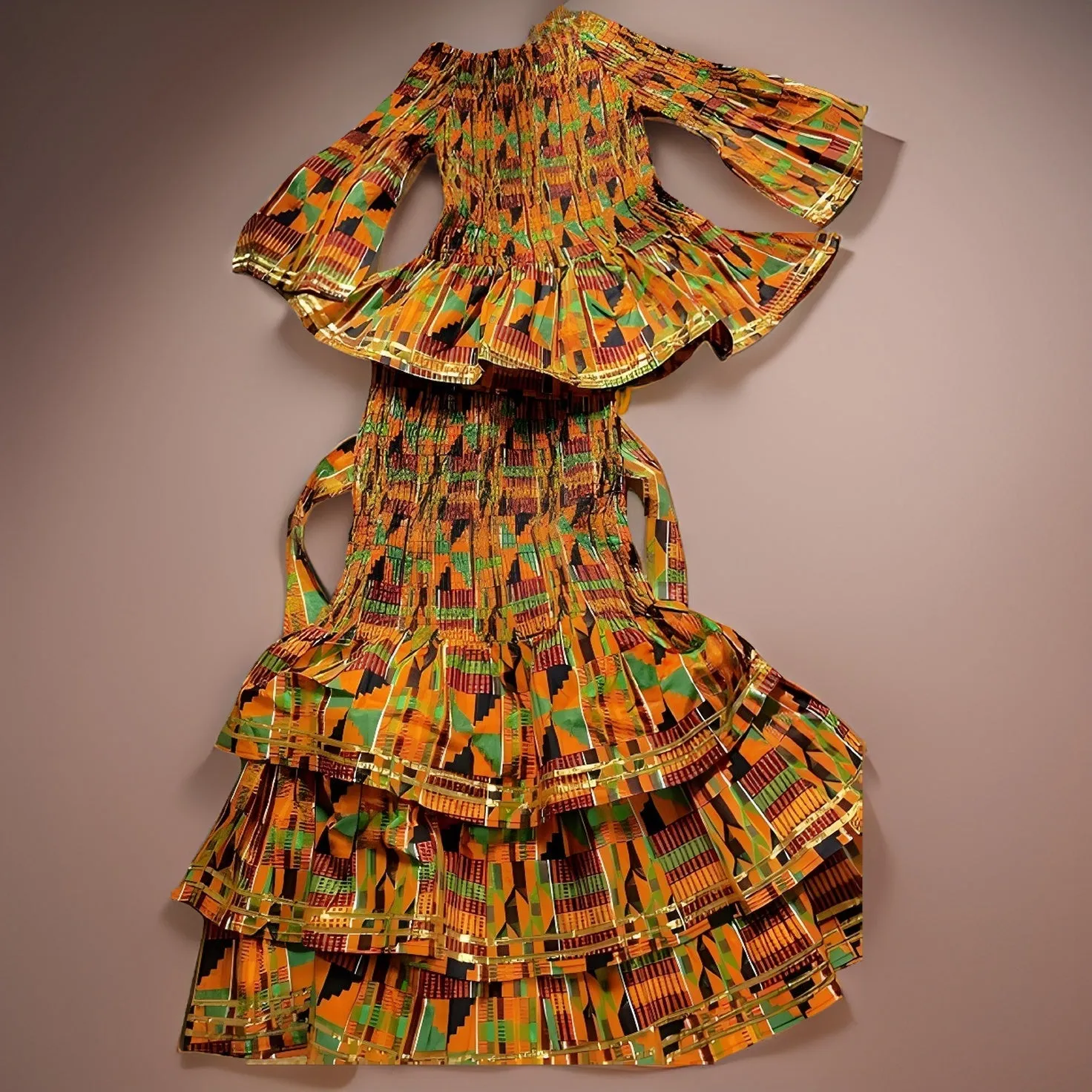 African Kente Style2 Print Top and Skirt Set