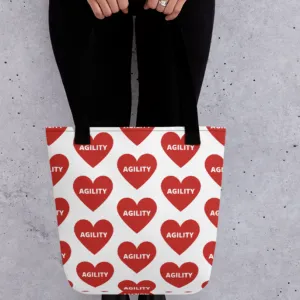 Allover Agility in Hearts Tote Bag-White