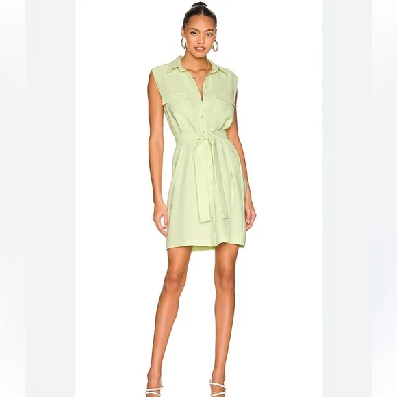 Amanda Uprichard Edith Mini Dress in Cucumber Sleeveless Shirtdress Size Small