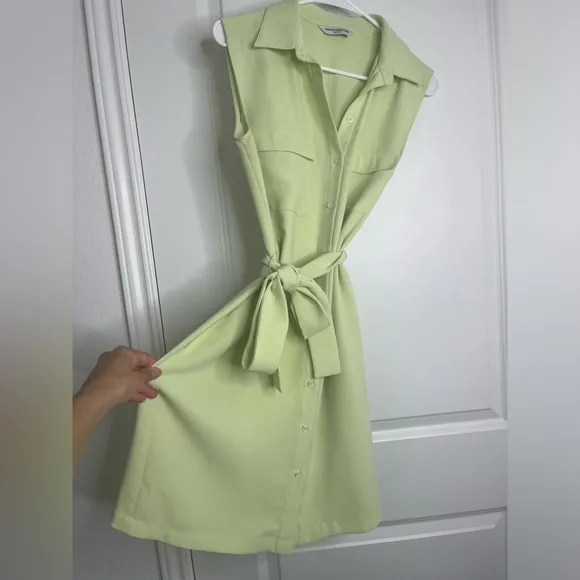 Amanda Uprichard Edith Mini Dress in Cucumber Sleeveless Shirtdress Size Small