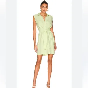 Amanda Uprichard Edith Mini Dress in Cucumber Sleeveless Shirtdress Size Small