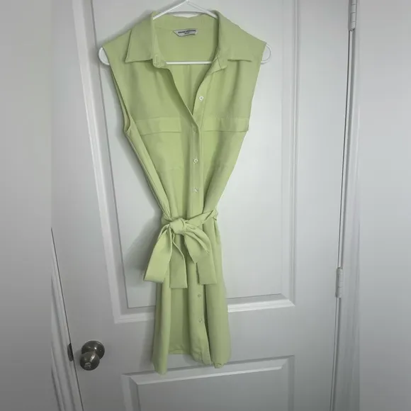 Amanda Uprichard Edith Mini Dress in Cucumber Sleeveless Shirtdress Size Small