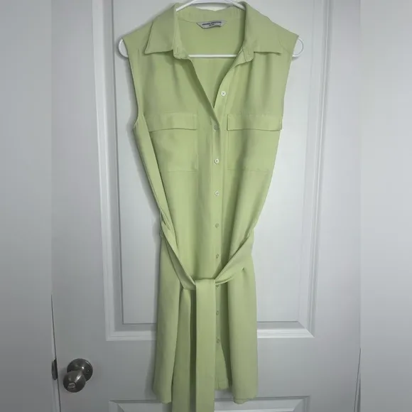 Amanda Uprichard Edith Mini Dress in Cucumber Sleeveless Shirtdress Size Small