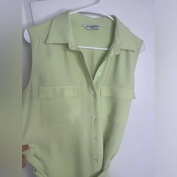 Amanda Uprichard Edith Mini Dress in Cucumber Sleeveless Shirtdress Size Small