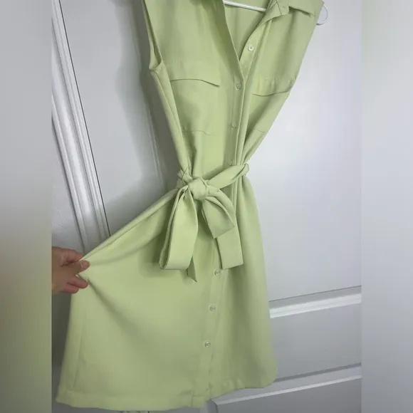 Amanda Uprichard Edith Mini Dress in Cucumber Sleeveless Shirtdress Size Small