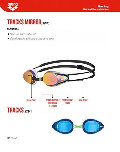 Arena 92370 Tracks Swimming Goggles (White/Red Revo/Black)