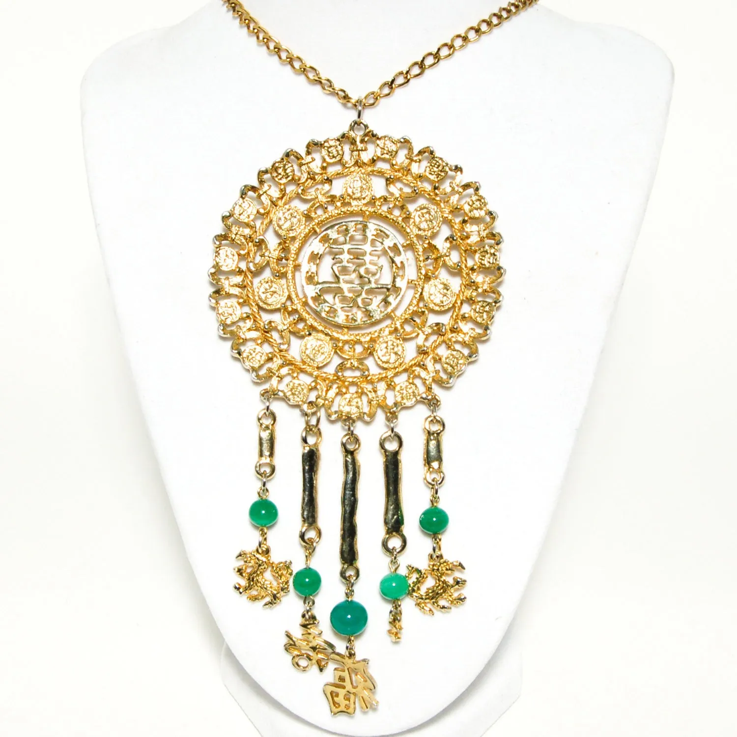 Asian Character Necklace with Faux Jade Detail by Goldette