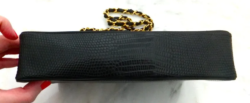Authentic Chanel Vintage Jumbo CC Emblem Lizard Flapover