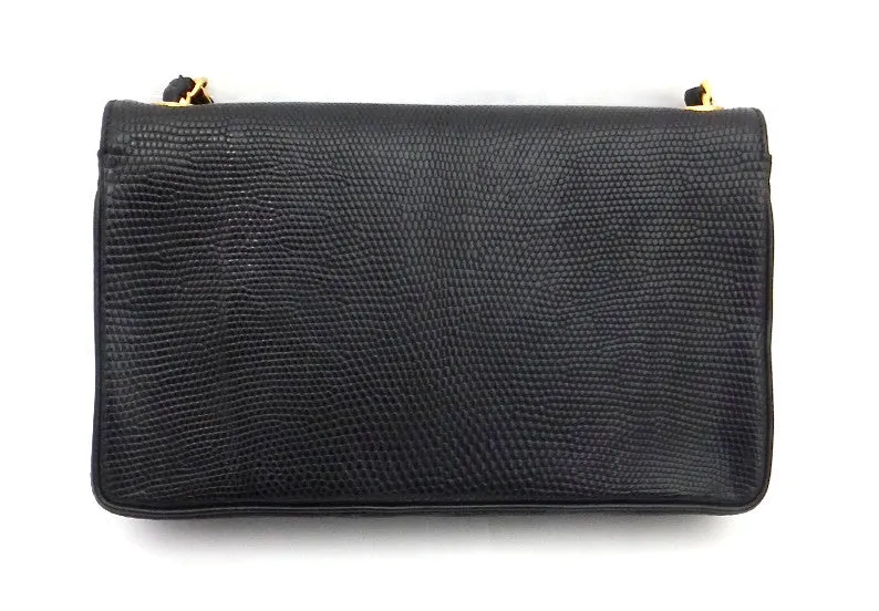 Authentic Chanel Vintage Jumbo CC Emblem Lizard Flapover
