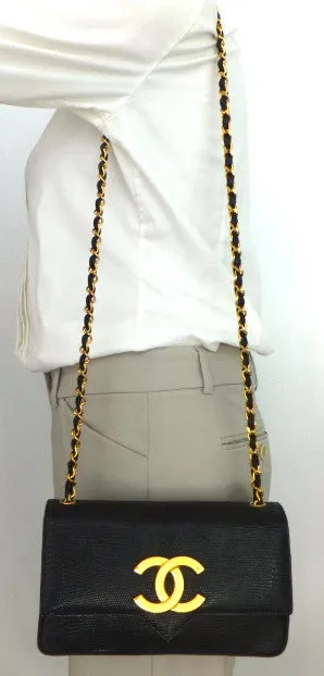 Authentic Chanel Vintage Jumbo CC Emblem Lizard Flapover
