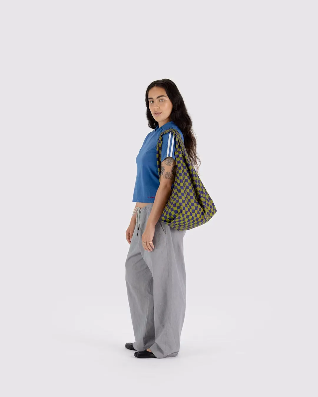 Baggu Standard Reuseable Bag - Pear Navy Check