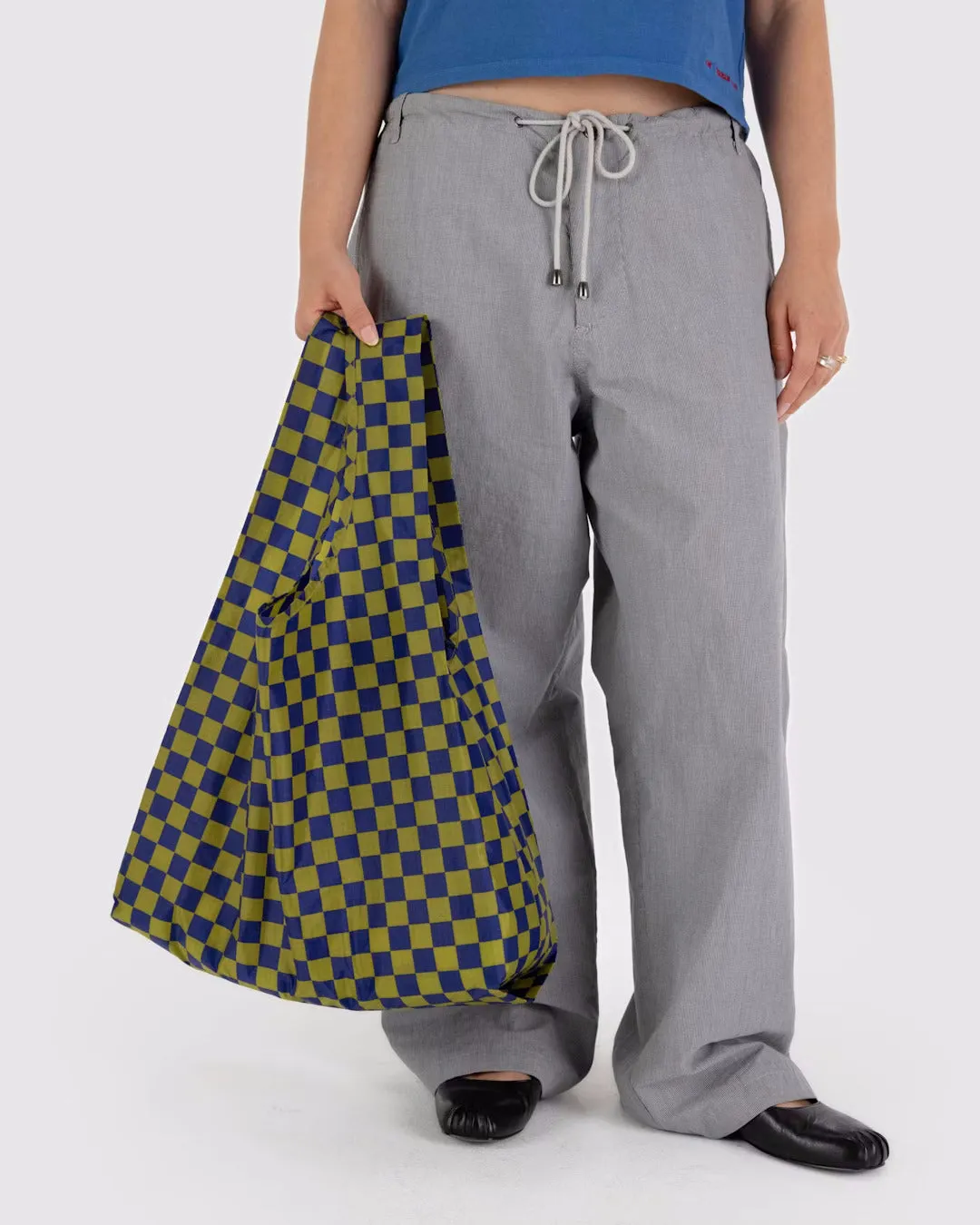 Baggu Standard Reuseable Bag - Pear Navy Check