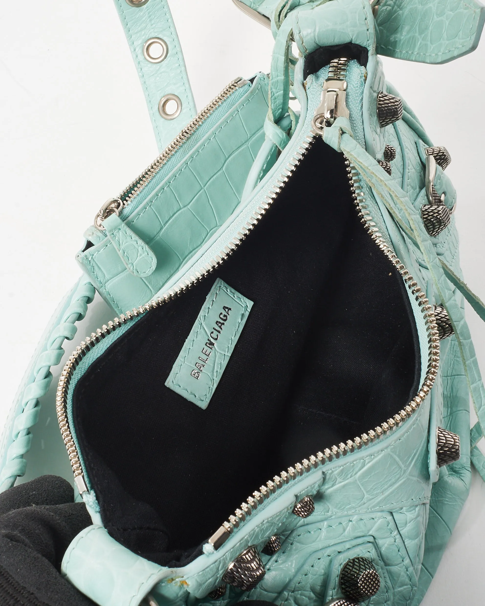 Balenciaga Light Mint Green Croc Embossed Leather Le Cagole XS Bag