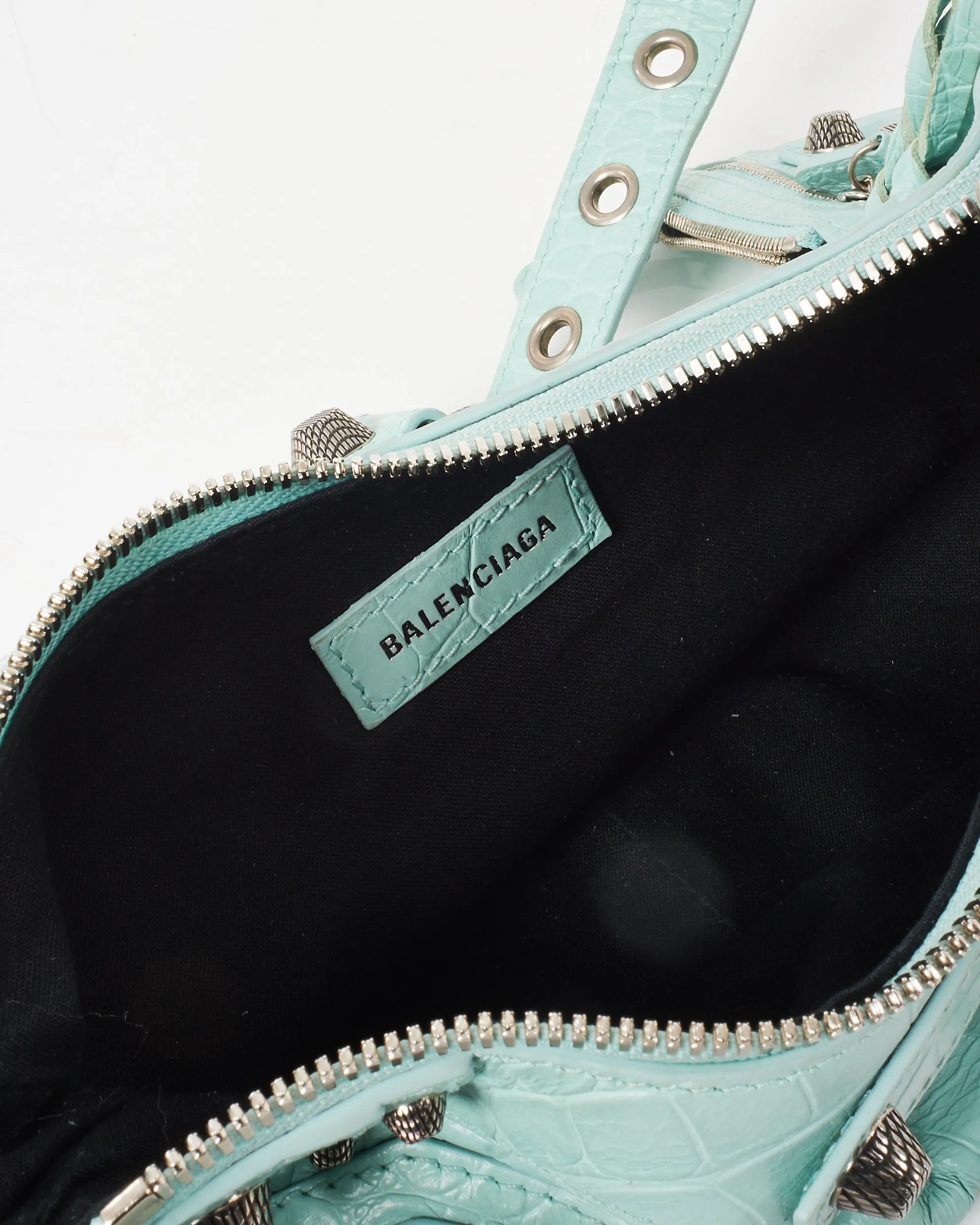 Balenciaga Light Mint Green Croc Embossed Leather Le Cagole XS Bag