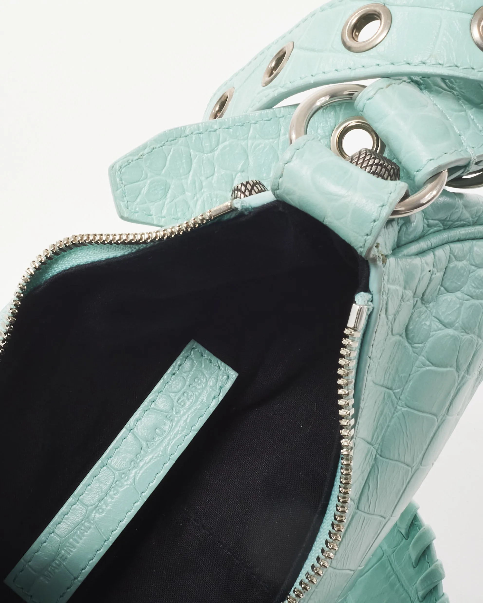 Balenciaga Light Mint Green Croc Embossed Leather Le Cagole XS Bag
