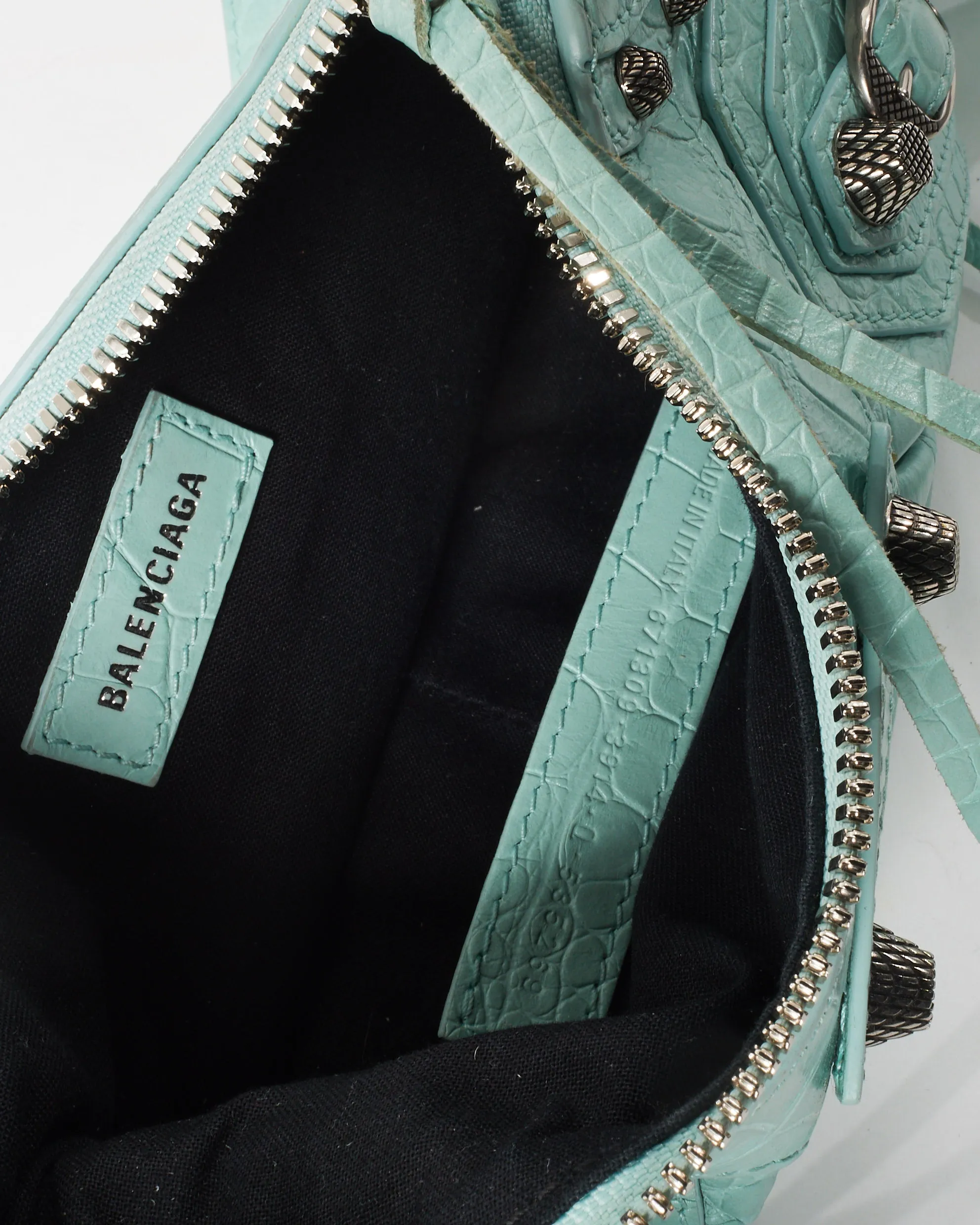 Balenciaga Light Mint Green Croc Embossed Leather Le Cagole XS Bag