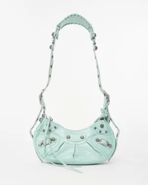 Balenciaga Light Mint Green Croc Embossed Leather Le Cagole XS Bag