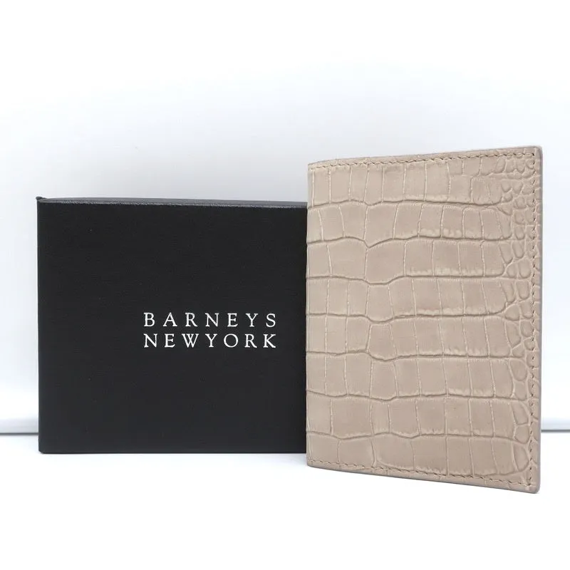 Barneys New York Passport Cover Beige Croc-Embossed Nubuck Leather NEW
