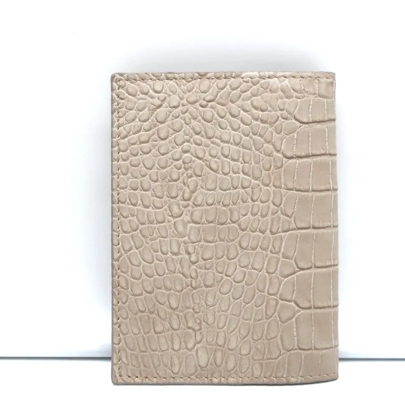 Barneys New York Passport Cover Beige Croc-Embossed Nubuck Leather NEW