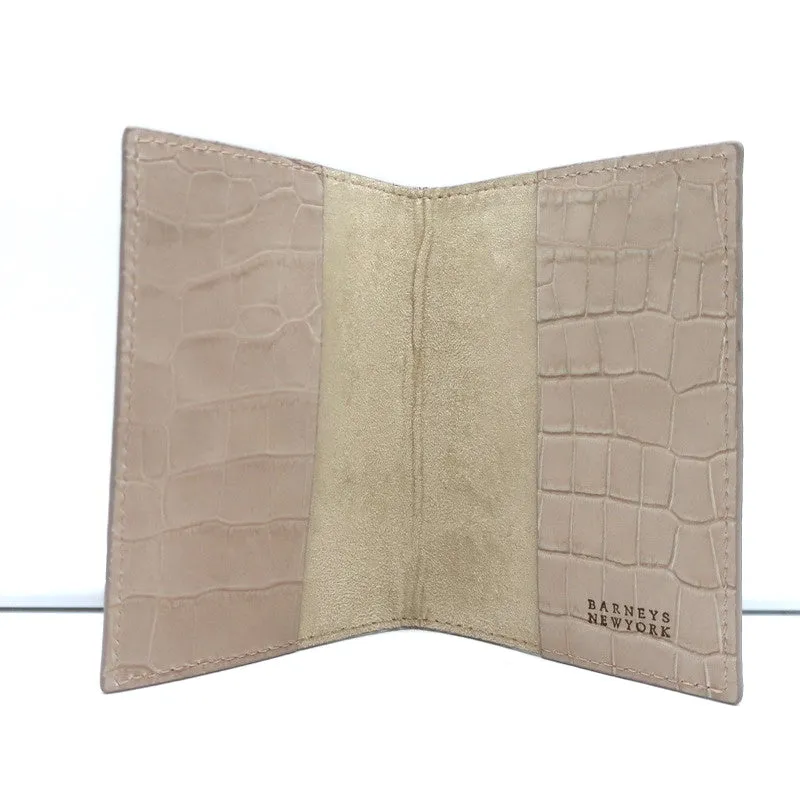 Barneys New York Passport Cover Beige Croc-Embossed Nubuck Leather NEW