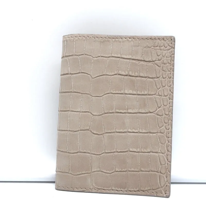 Barneys New York Passport Cover Beige Croc-Embossed Nubuck Leather NEW