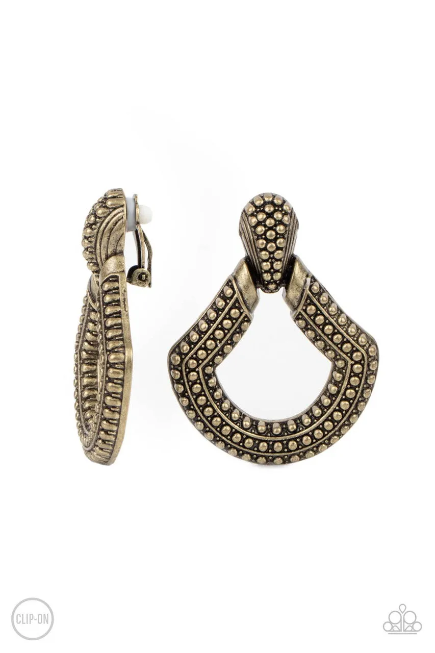 Better Buckle Up Brass Paparazzi Clip-On Earrings
