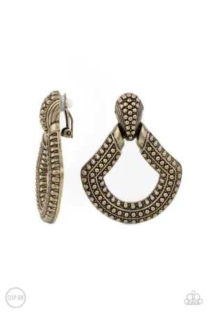 Better Buckle Up Brass Paparazzi Clip-On Earrings