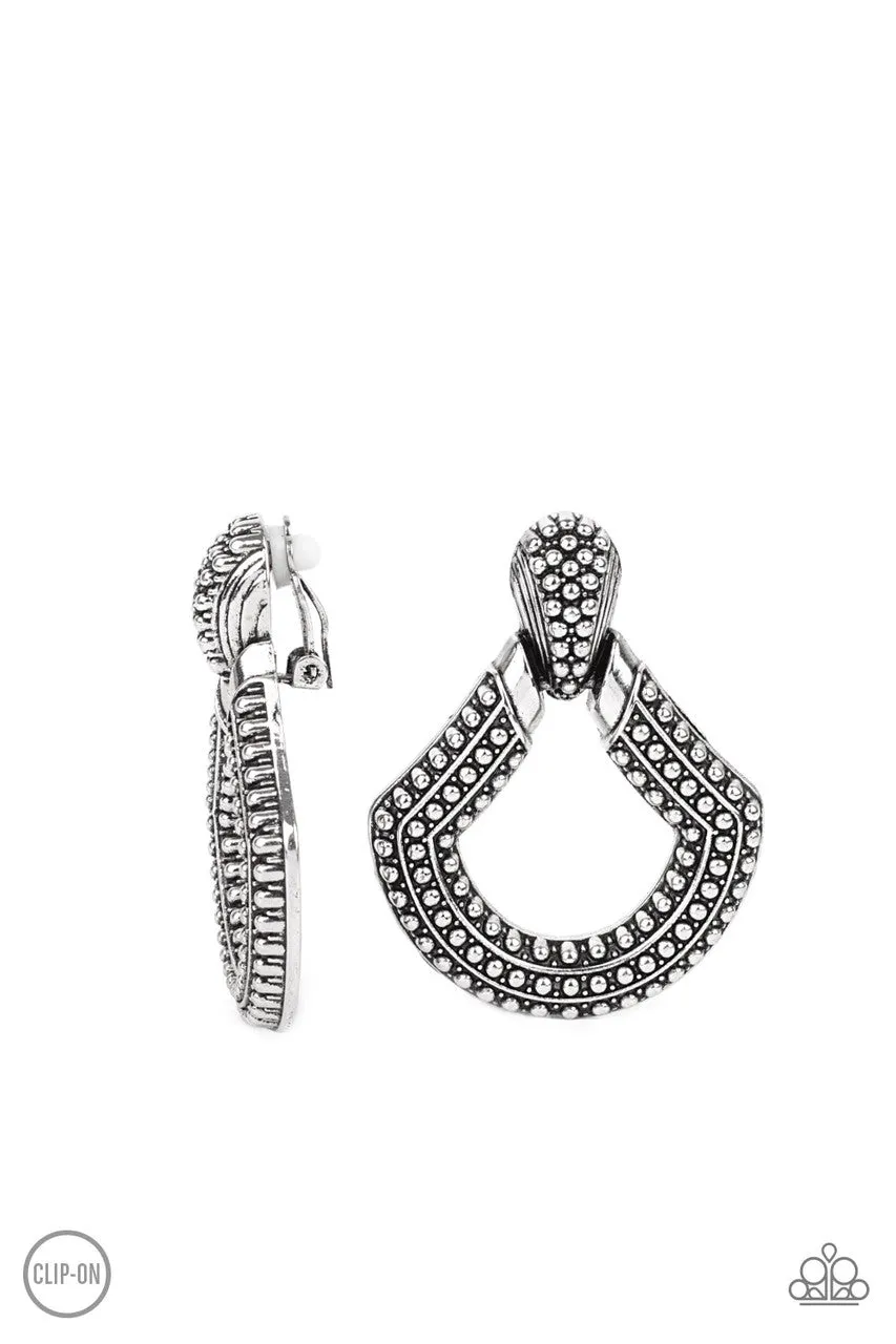 Better Buckle Up Silver Paparazzi Clip-On Earrings