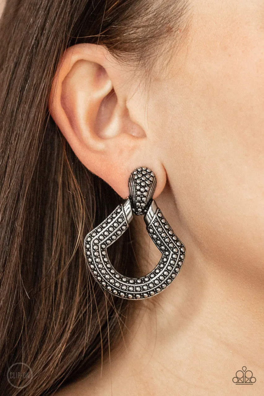 Better Buckle Up Silver Paparazzi Clip-On Earrings