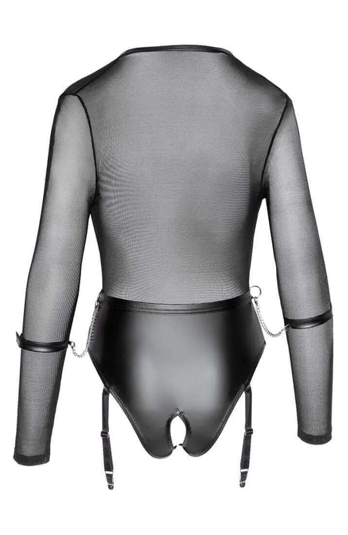 Black crotchless bodysuit with restraints - Into Voyeurism