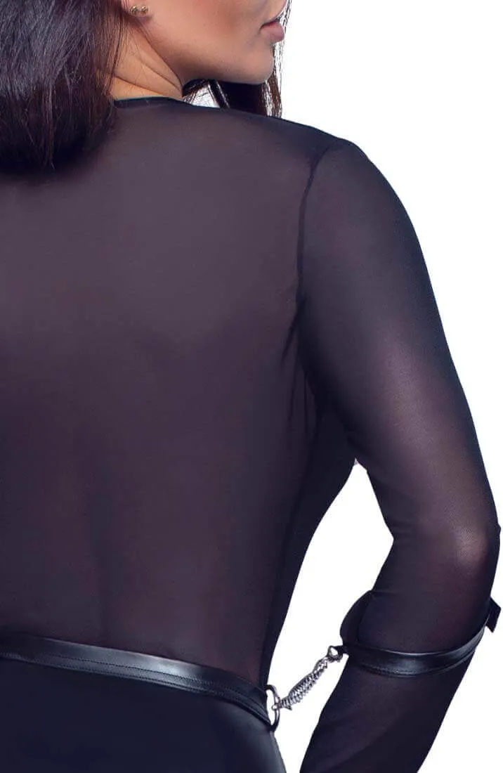 Black crotchless bodysuit with restraints - Into Voyeurism