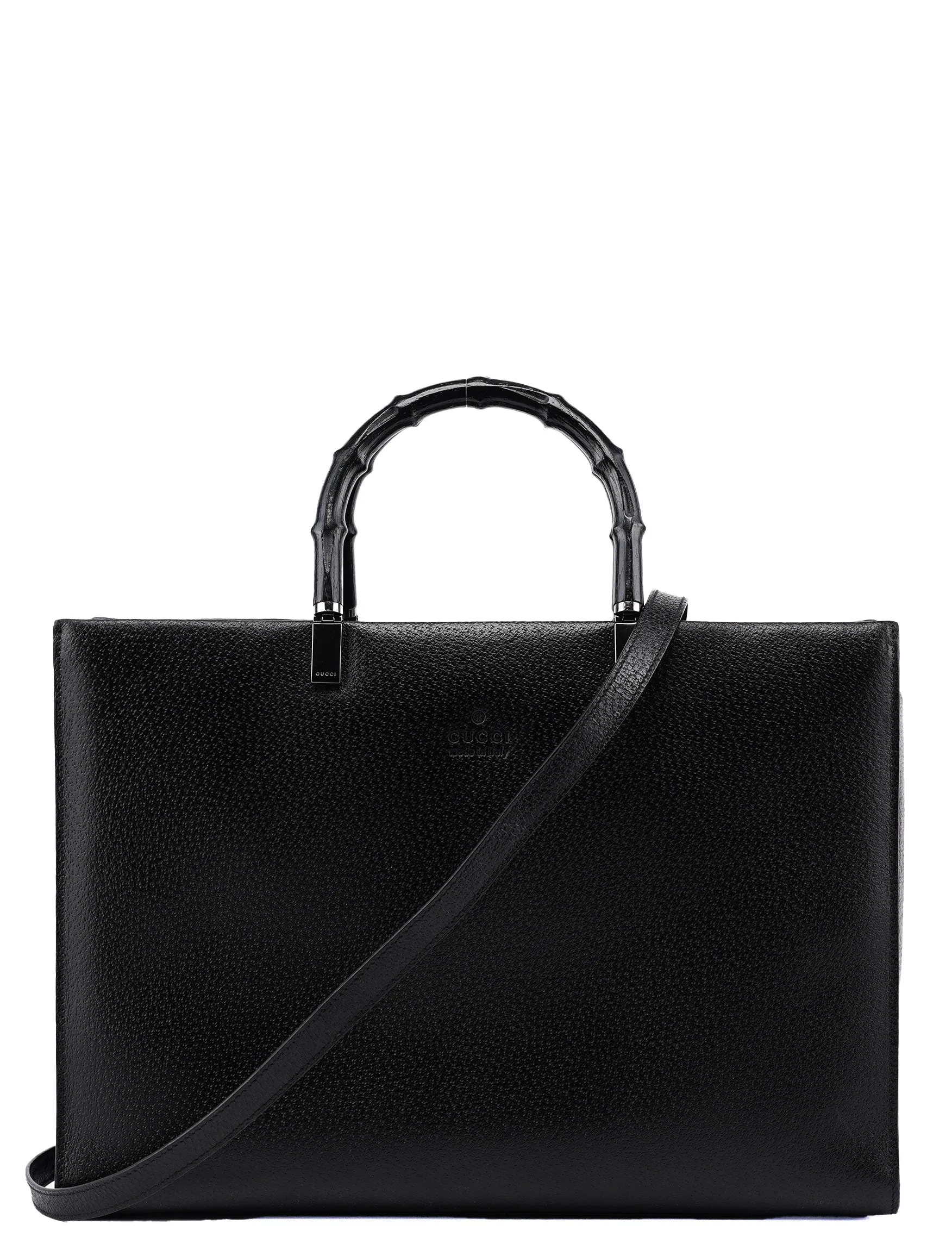Black Leather Bamboo 2-Way Tote Bag