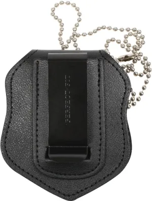 Black - Leather Police Badge Holder with Clip