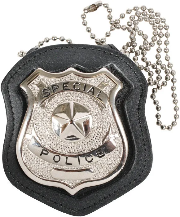 Black - Leather Police Badge Holder with Clip