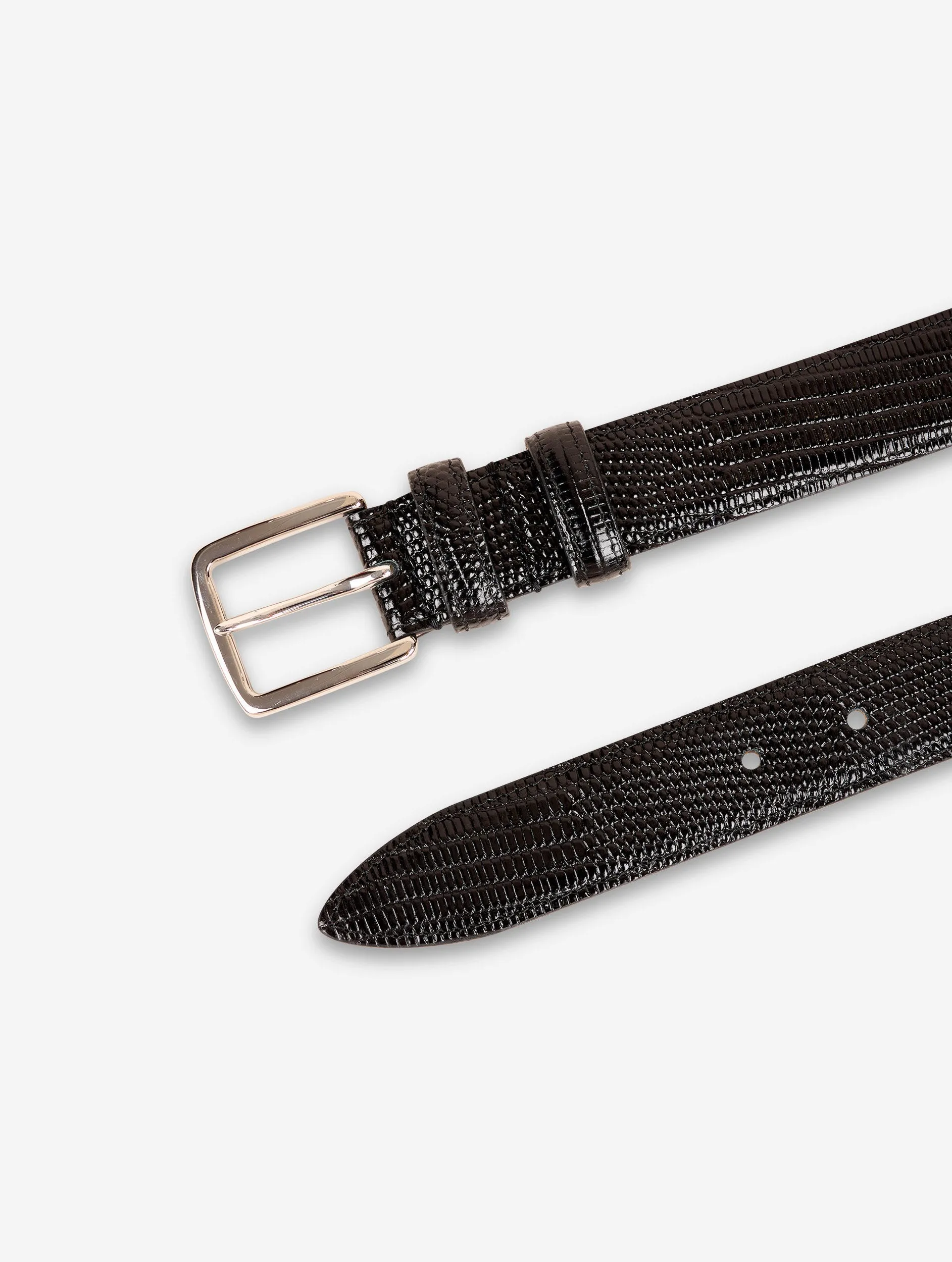 Black lizard embossed medium belt