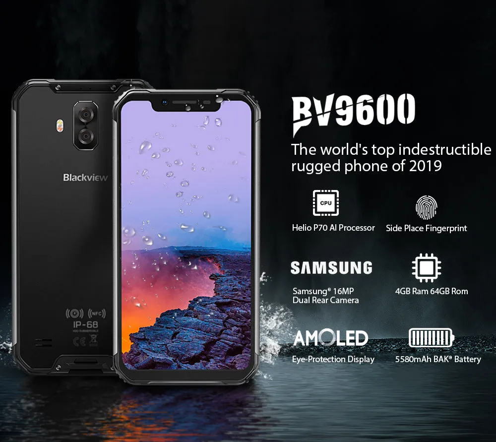 Blackview 2019 BV9600 4GB 64GB 6.21"" 19:9 AMOLED 5580mAh Rugged Smartphone Silver