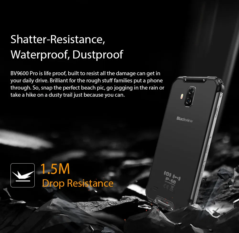 Blackview BV9600 Pro IP68 Waterproof Mobile Phone Helio P60 6GB   128GB 19:9 6.21"" FHD AMOLED NFC Android 8.1 5580mAh Silver