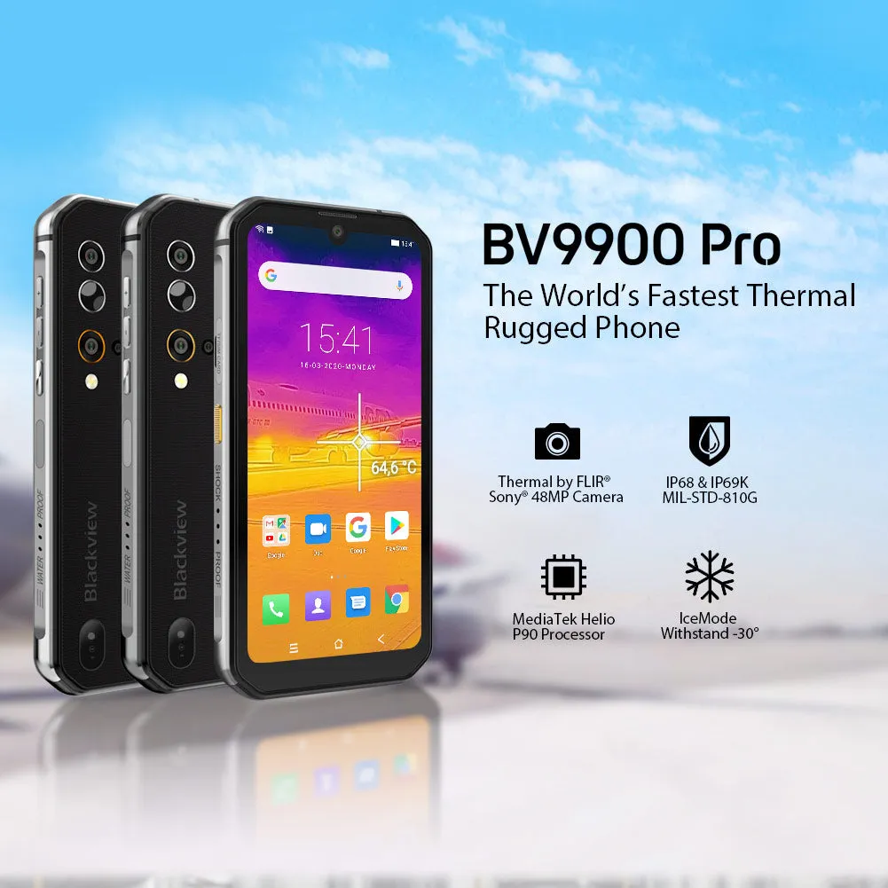 Blackview BV9900 Pro Thermal Camera Mobile Phone Helio P90 Octa Core 8GB 128GB IP68 Rugged Smartphone 48MP Quad Rear Camera Silver_European regulations