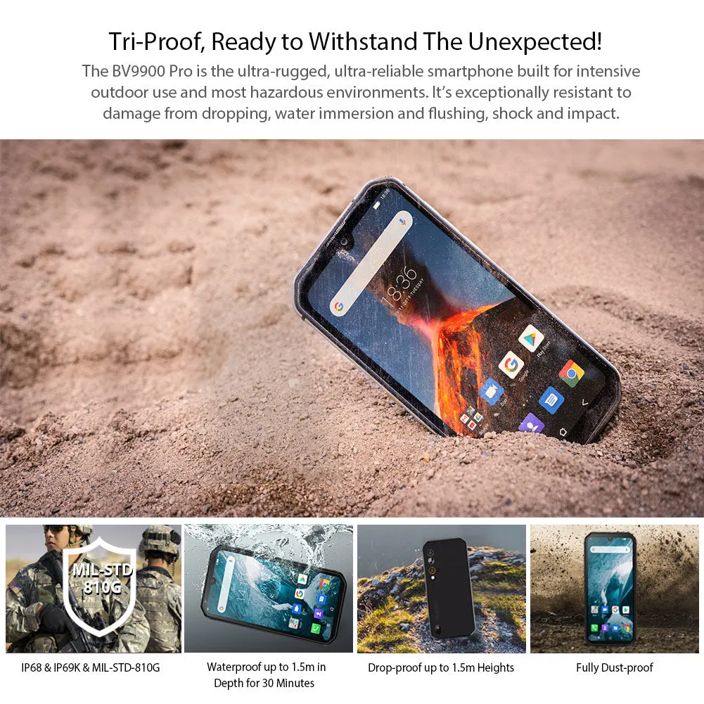 Blackview BV9900 Pro Thermal Camera Mobile Phone Helio P90 Octa Core 8GB 128GB IP68 Rugged Smartphone 48MP Quad Rear Camera Silver_European regulations