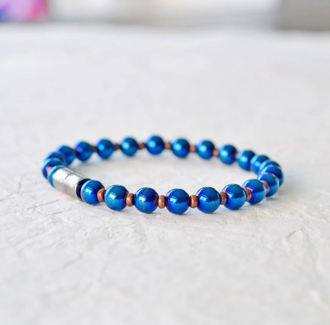 Blue Metallic Magnetic Bracelet for Pain