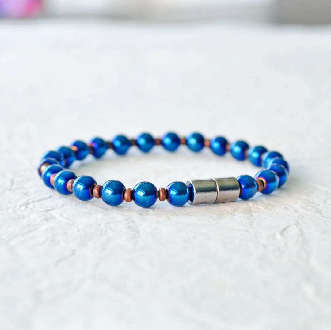 Blue Metallic Magnetic Bracelet for Pain