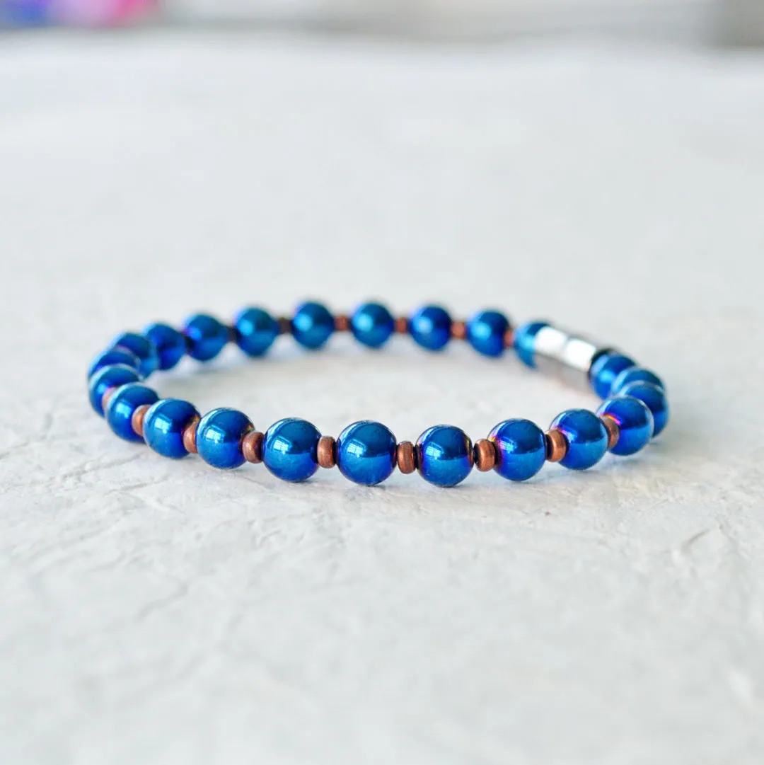 Blue Metallic Magnetic Bracelet for Pain