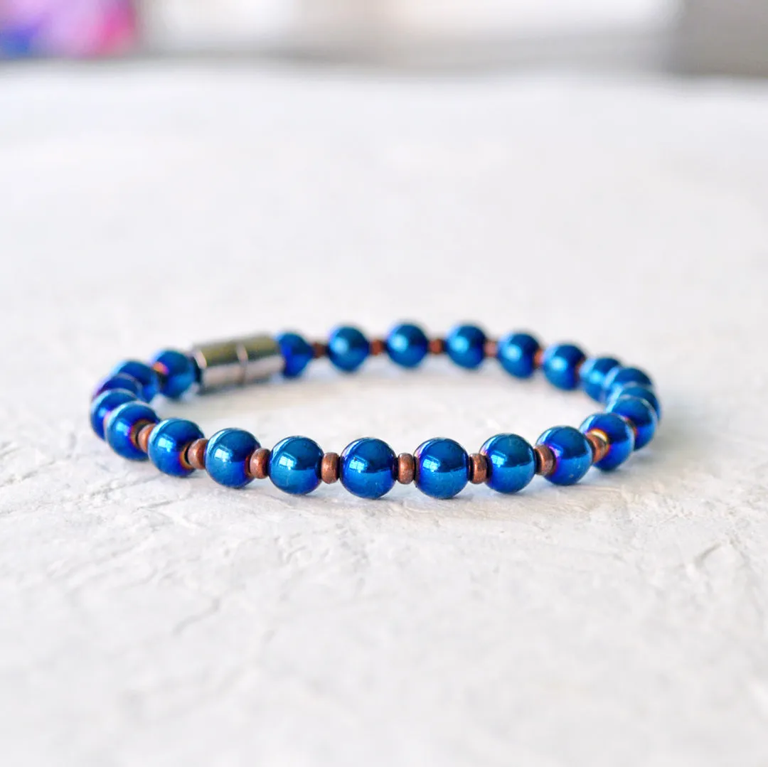 Blue Metallic Magnetic Bracelet for Pain