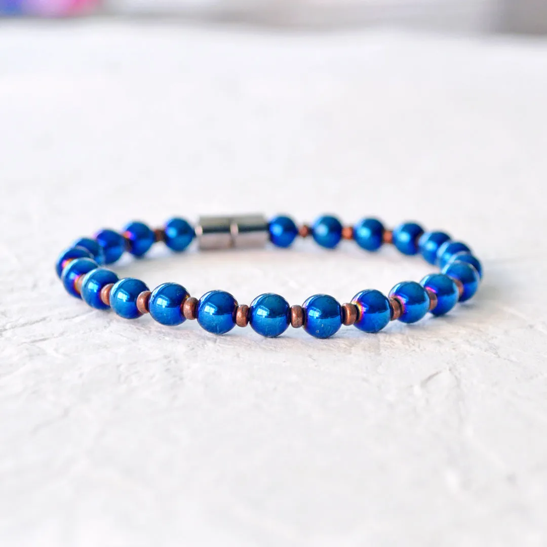 Blue Metallic Magnetic Bracelet for Pain