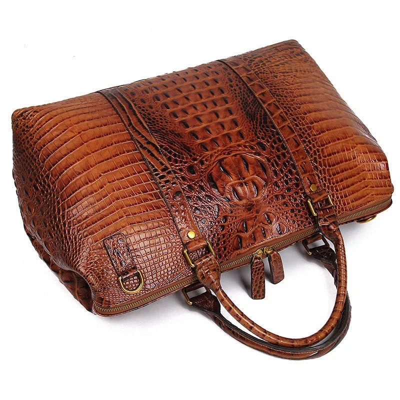 Braxton Genuine Leather Croc-Embossed Duffle Bag for Men – Stylish and Durable Weekender