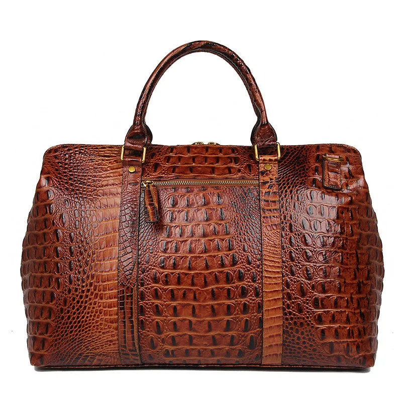 Braxton Genuine Leather Croc-Embossed Duffle Bag for Men – Stylish and Durable Weekender