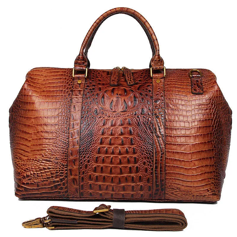 Braxton Genuine Leather Croc-Embossed Duffle Bag for Men – Stylish and Durable Weekender