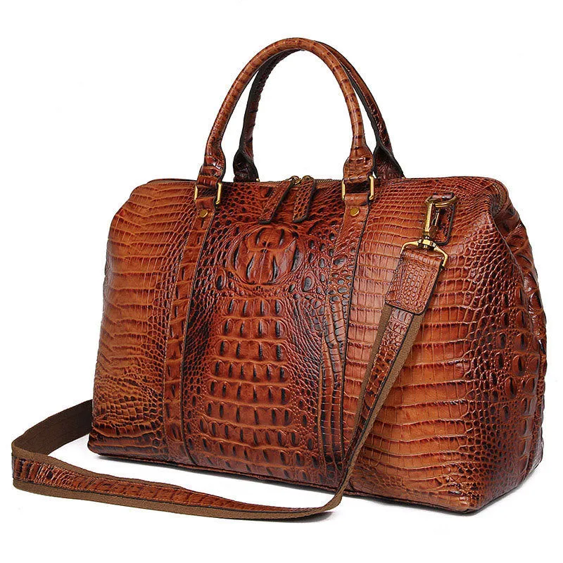 Braxton Genuine Leather Croc-Embossed Duffle Bag for Men – Stylish and Durable Weekender