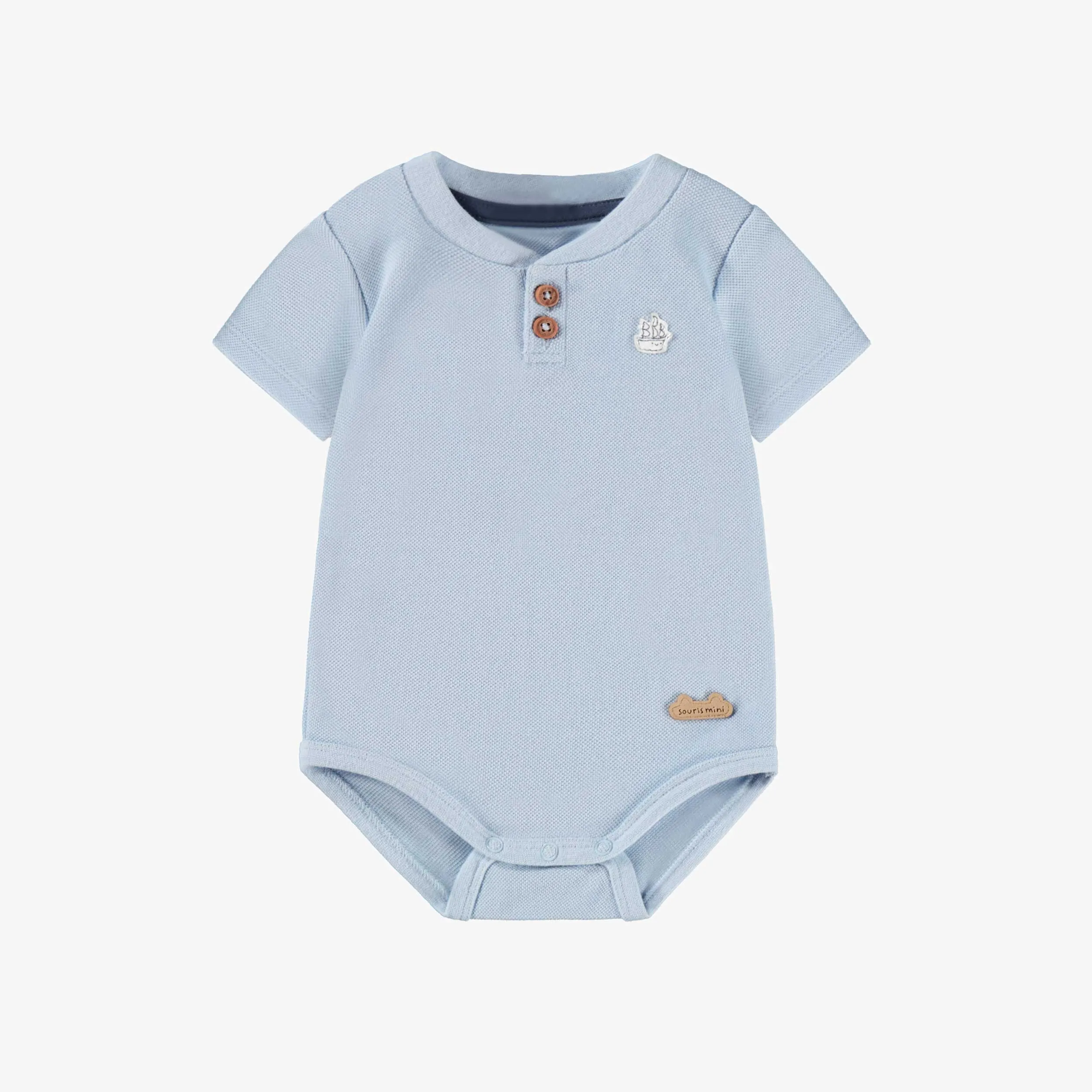 Cache-couche bleu en jersey gaufré, naissance || Blue bodysuit in waffle jersey, newborn