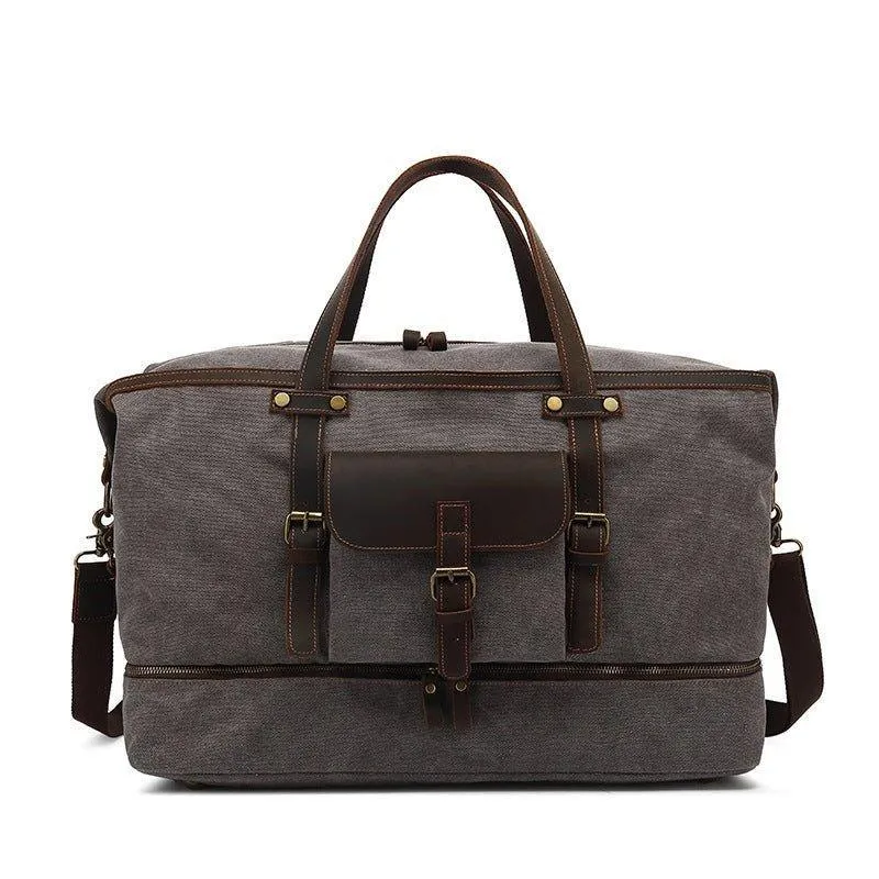 Canvas Weekender Bag with Bottom Shoe Compartment